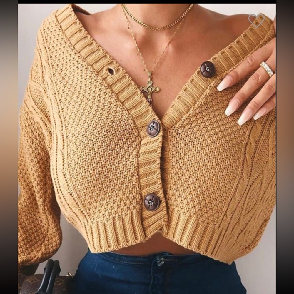 mustard cropped cardigan